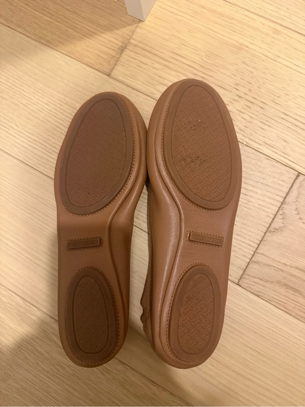 Tory Burch Tan Leather Ballet Flats with Gold Logo Medallion